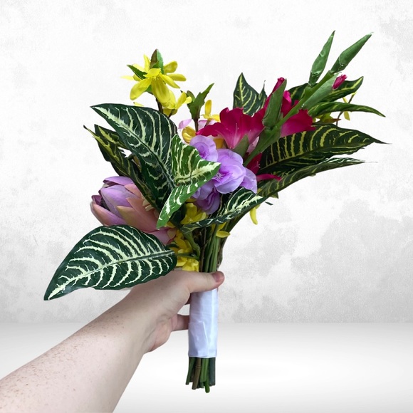 Colorful Beach Wedding Bouquet, Pre-Made Artificial Faux Floral Arrangement - Picture 6 of 11